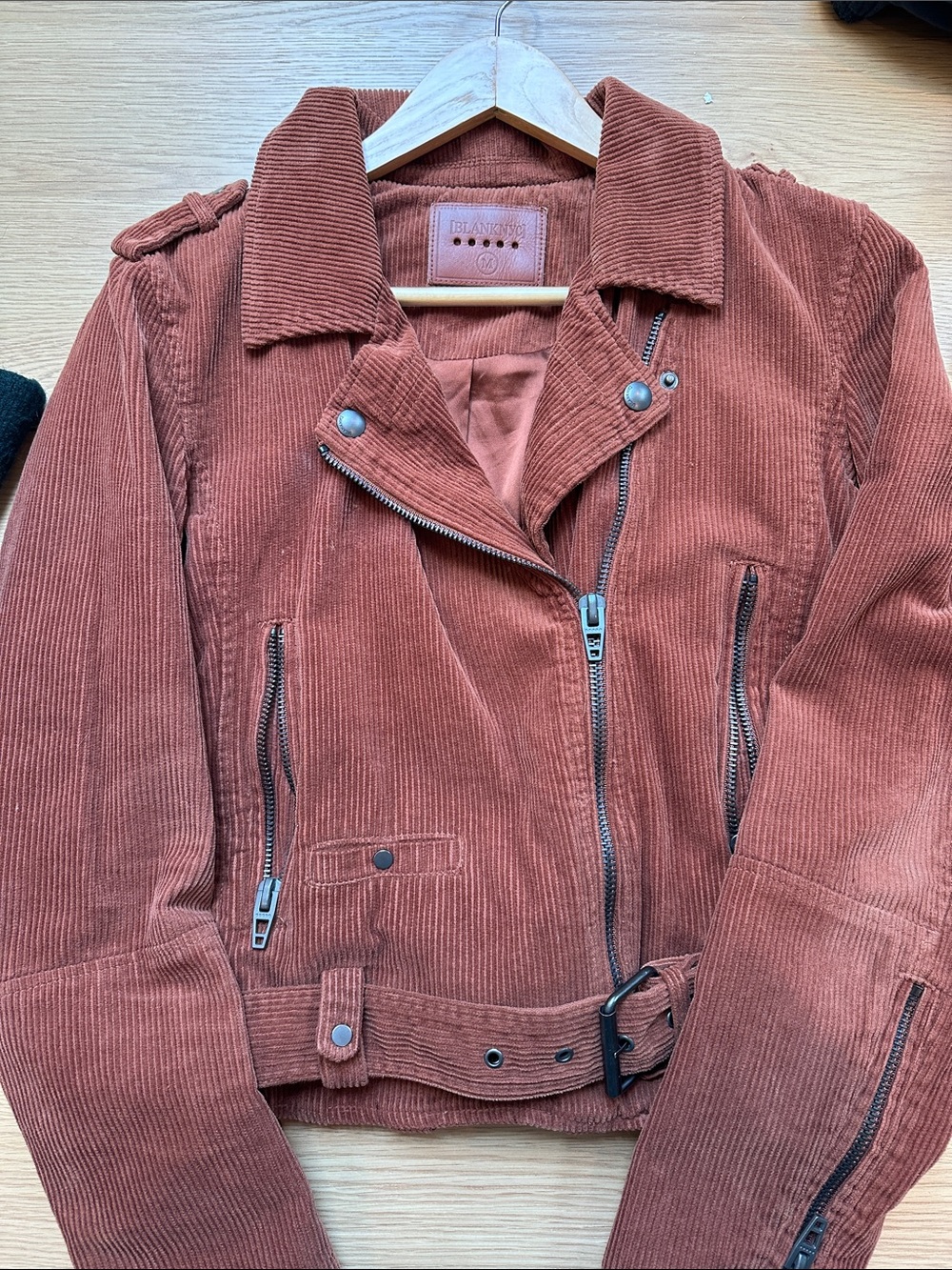 Blank NYC Corduroy Moto Jacket in Rust